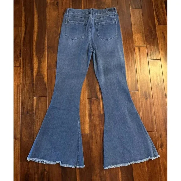 Eva Longoria Flare Distressed Slit Women’s Blue Denim Jeans Size 12 - Picture 9 of 16